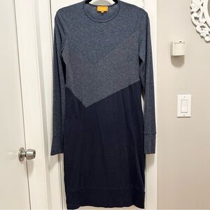 Herrmos Blue Jersey Knit Long Sleeve Pencil Sheath Dress S Lightweight Stretch